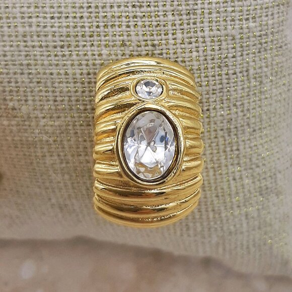 VTG Givenchy Gold Tone Shrimp Rhinestone Post Back Pierced Earrings - Picture 3 of 10